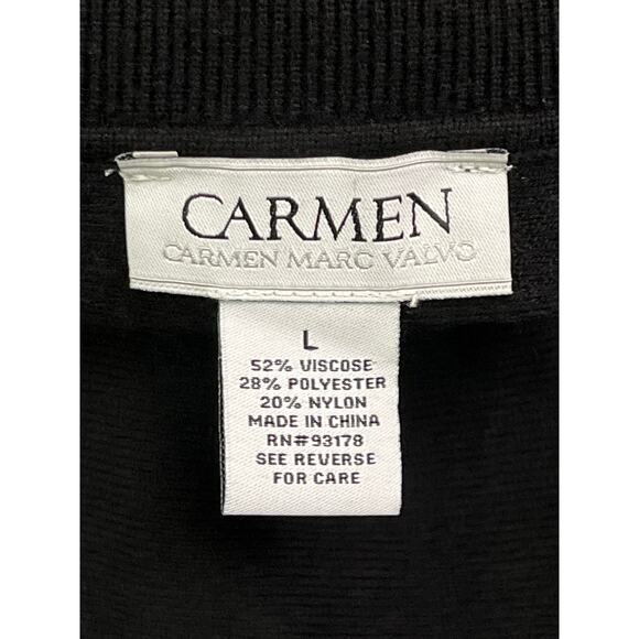 Carmen Marc Valvo Black Turtleneck Fringe Sweater L Viscose Blend Long Sleeve - Picture 2 of 6